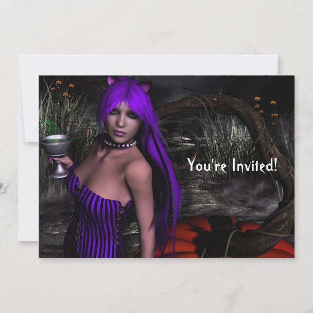 Söt Kattunge och Pumpkin Halloween-inbjudan Inbjudningar (Framsida)