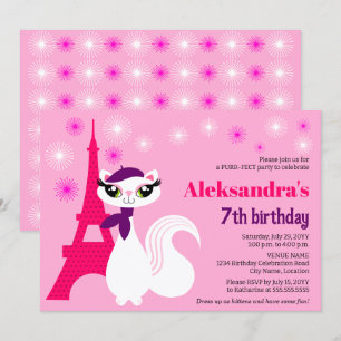 Söt Kattunge Paris Rosa Birthday Inbjudningar