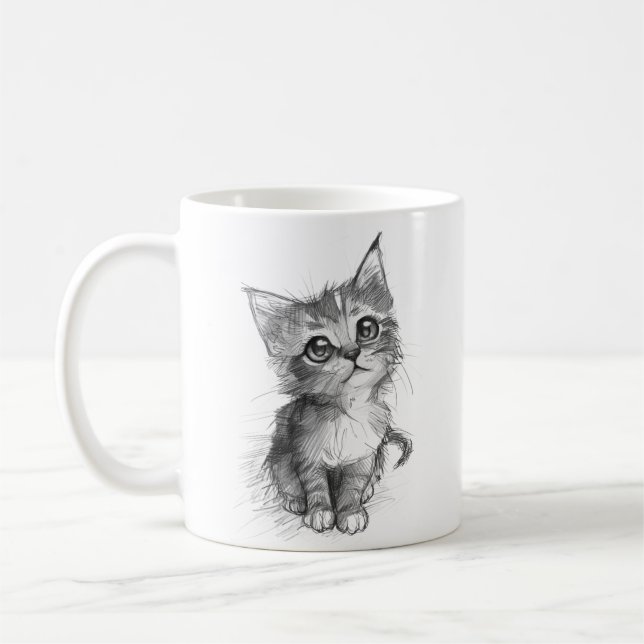 Söt Kattunge Pennteckning Kaffe Mugg (Vänster)