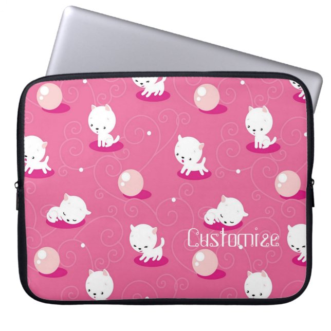 Söt Kattunge Rosa Kittens Mönster Laptop sleeve (Framsidan)