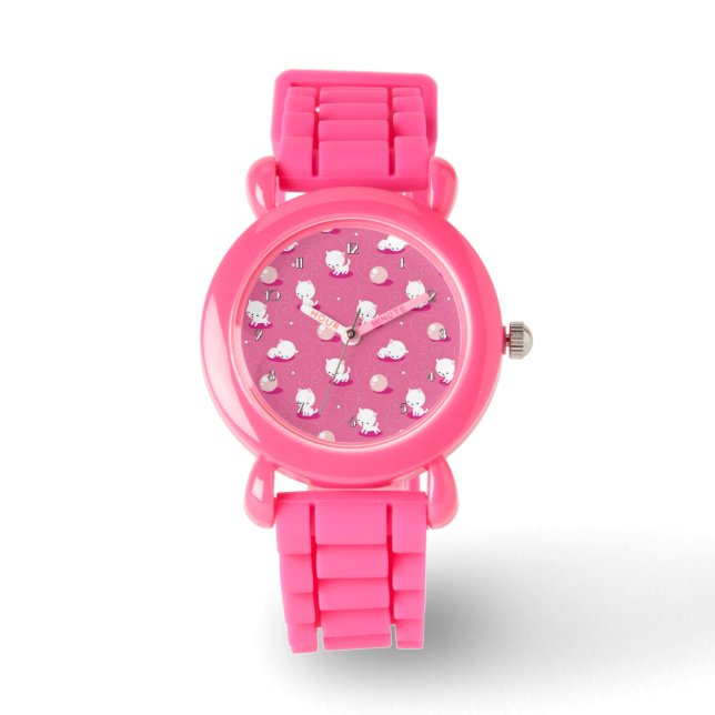 Söt Kattunge Rosa Kittens Mönster Wrist Watch Watc Armbandsur (Framsida)