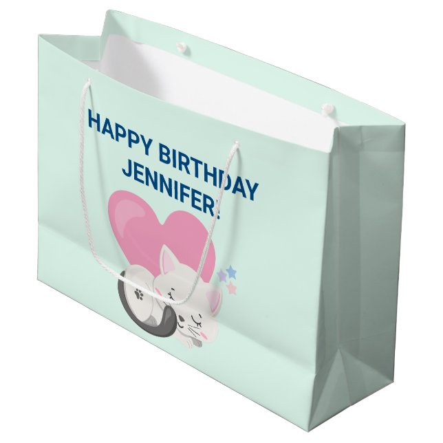 Söt Kattunge Sleeping med stort hjärta i ryggen (Framsidan Vinklad)