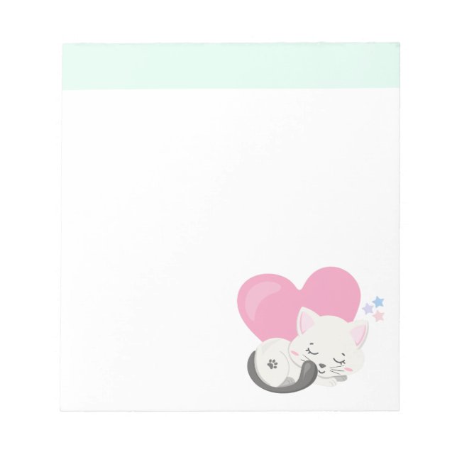 Söt Kattunge Sleeping med stort hjärta i ryggen Anteckningsblock (Framsida)