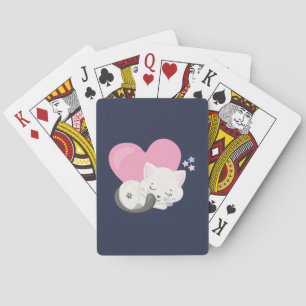 Söt Kattunge Sleeping med stort Rosa Heart Casinokort