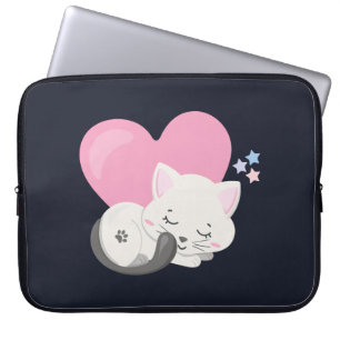Söt Kattunge Sleeping med stort Rosa Heart Laptop Fodral