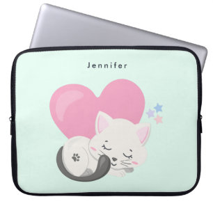 Söt Kattunge Sleeping med stort Rosa Heart Laptop Fodral