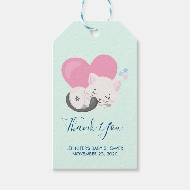 Söt Kattunge Sömmande med ett hjärta Presentetikett (Framsidan)