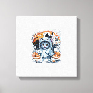 Söt Kattunge Spökfest Pumpa Söt Halloween Katt Canvastryck