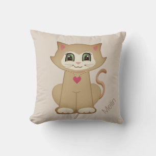 Söt Kattunge Tecknad på Beige Kudde