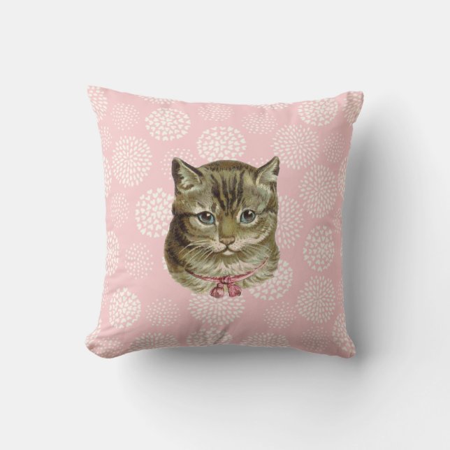 Söt Kattunge Vintage Stil Kudde (Framsida)