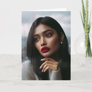 Söt Kaukasiska kvinnor som Gråter i regnet Kort