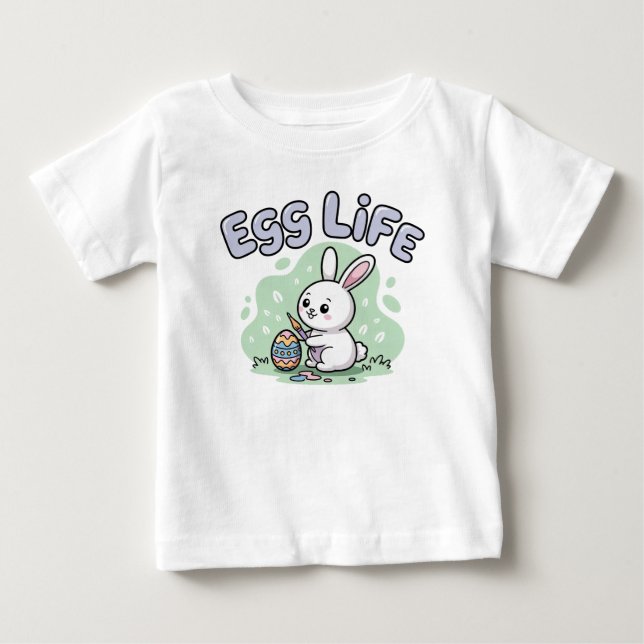 Söt Kawaii Ägg Liv Kanin Illustration T Shirt (Framsida)