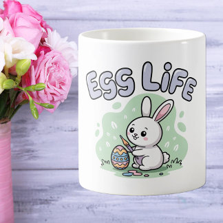 Söt Kawaii Ägg Liv Påskharen Illustration Kaffemugg