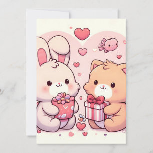 Söt Kawaii Alla Hjärtans Dag Kanin Björn Kärlekspr Julkort