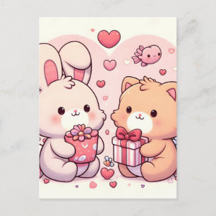 Söt Kawaii Alla Hjärtans Dag Kanin Björn Present Meddelande Vykort
