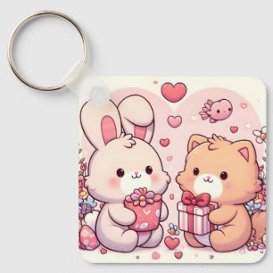 Söt Kawaii Alla Hjärtans Dag Kanin Björn Presente Nyckelring