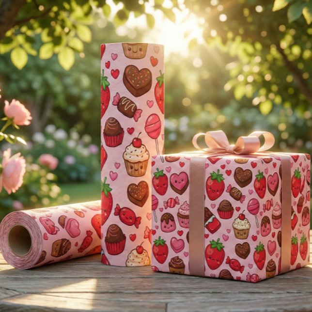 Söt Kawaii Alla Hjärtans Dags Godis Mönster Presentpapper (Skapare uppladdad)