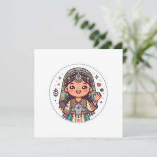 Söt Kawaii Amazigh Marockansk Kvinna med KhaSticke Inbjudningar