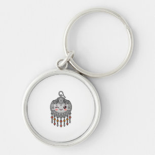 Söt Kawaii Amazigh Marockansk Silverörhänge Kultur Rund Silverfärgad Nyckelring