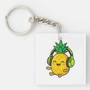 Söt Kawaii Ananas Som Har Hörlurar Sommar Be