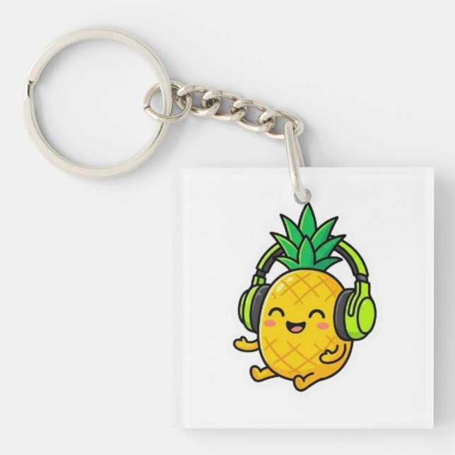 Söt Kawaii Ananas Som Har Hörlurar Sommar Be (Framsidan)