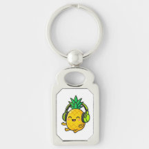 Söt Kawaii Ananas Som Har Hörlurar Sommar Be