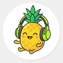 Söt Kawaii Ananas Som Har Hörlurar SuSticker