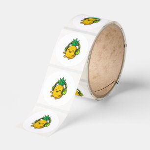 Söt Kawaii Ananas Som Har Hörlurar SuSticker Runt Klistermärke