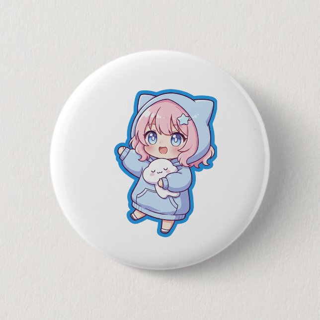 Söt Kawaii Anime Flick Sticker Knapp (Framsida)