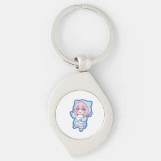 Söt Kawaii Anime Flick Sticker Swirl Silverfärgad Nyckelring