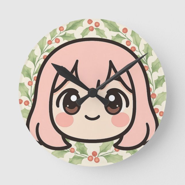 Söt Kawaii Anime Flicka Väggur – Pastell Chibi C (Framsida)