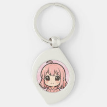 Söt Kawaii Anime Tjej Ansikte Nyckelring