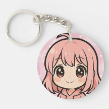 Söt Kawaii Anime Tjej Ansikte Nyckelring