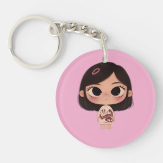 Söt Kawaii Anime Tjej Rosa Nyckelring för Ryggsäck