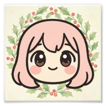 Söt Kawaii Anime Tjej Trä Vägkonst