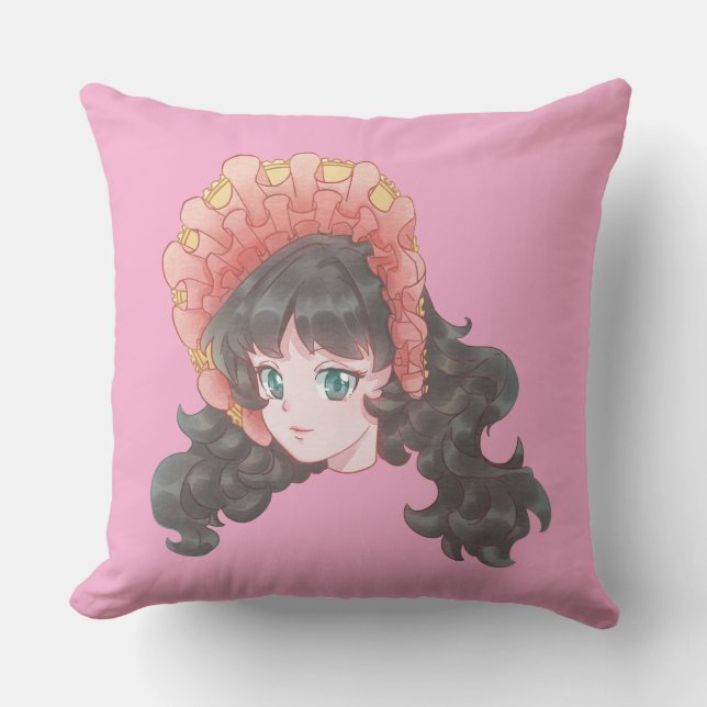 Söt Kawaii Animeflicka i mössa accent Kudde (Framsida)