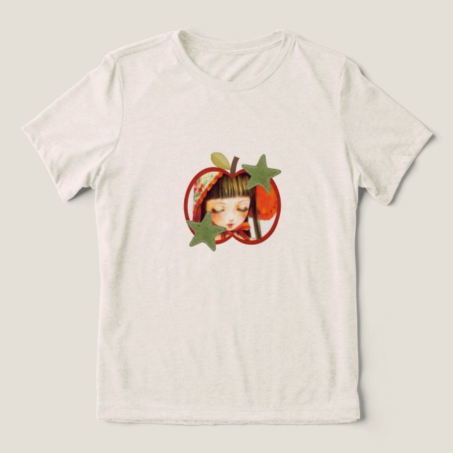 Söt Kawaii Animeflicka i Röd Apple T-Shirt (Design Framsida)