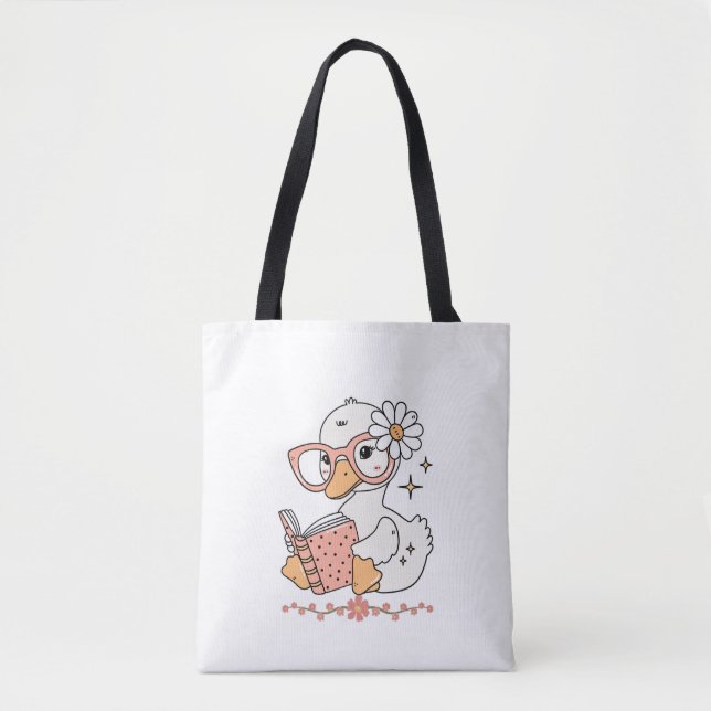 Söt Kawaii Anka Läsbok Serieteckning Design Tygkasse (Framsida)