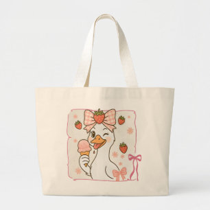 Söt Kawaii Anka med Jordgubbglass Jumbo Tygkasse