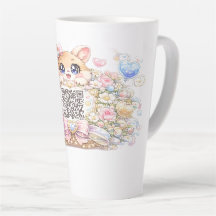 Söt Kawaii Anpassad QR-kod Katt Pastell Rosa Blomm