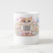Söt Kawaii Anpassad QR-kod Katt Pastell Rosa Blomm