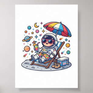 Söt Kawaii Astronaut Sommar Strand Space TrSticker Poster