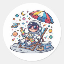 Söt Kawaii Astronaut Sommar Strand Space TrSticker