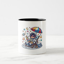 Söt Kawaii Astronaut Sommar Strand Space TrSticker Två-Tonad Mugg