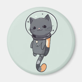 Söt Kawaii Astronaut Svart Katt Magnet