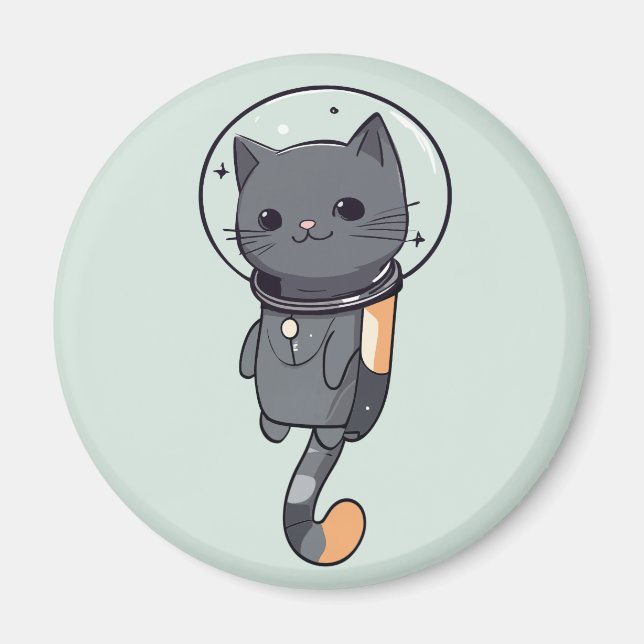 Söt Kawaii Astronaut Svart Katt Magnet (Framsidan)