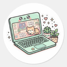 Söt Kawaii Avslappnad Stämning Bärbar Dator Katt K