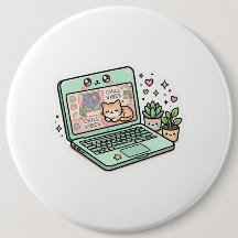 Söt Kawaii Avslappnad Stämning Dator Katt Krukväxt