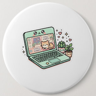 Söt Kawaii Avslappnad Stämning Dator Katt Krukväxt Knapp