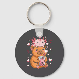 Söt Kawaii Axolotl Capybara Bubbel Tea Pojkar Flic Nyckelring